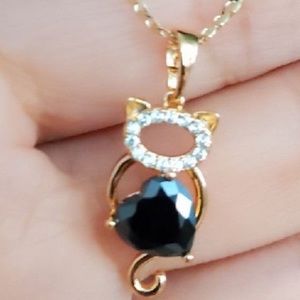 Black cat earrings and necklace set... Gold plated